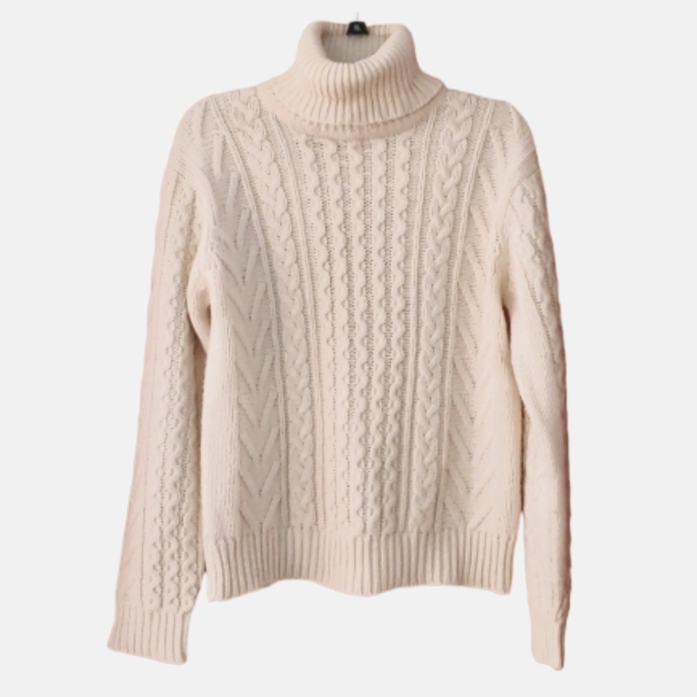 Mardi Womans‎ Cream Knit Fisherman's Thick Turtleneck Sweater Size Medium